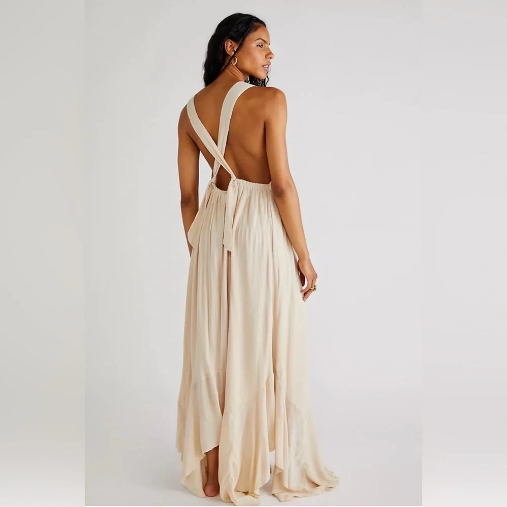 Free People Endless summer showstopper maxi dress size M Cream Textured Detail - Picture 3 of 11